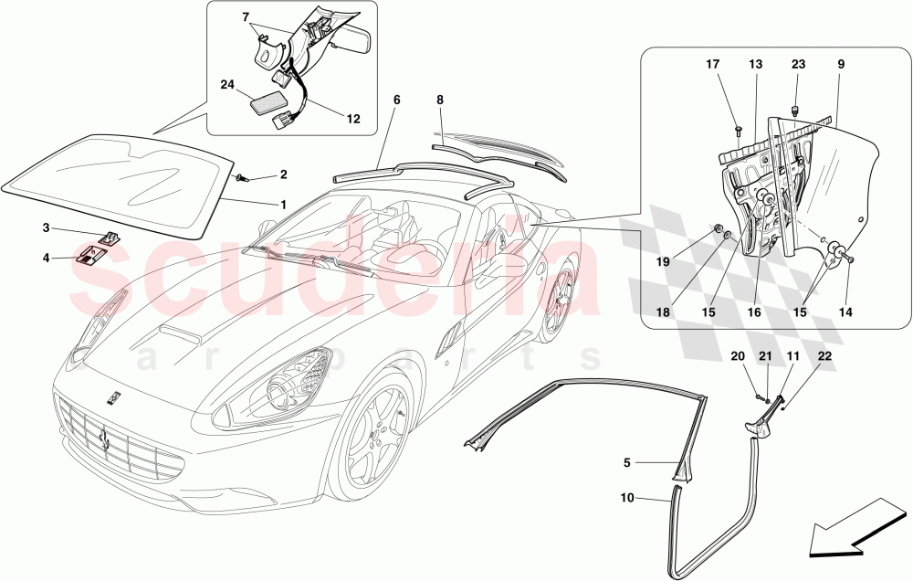 SCREENS, WINDOWS AND SEALS of Ferrari Ferrari California (2012-2014)