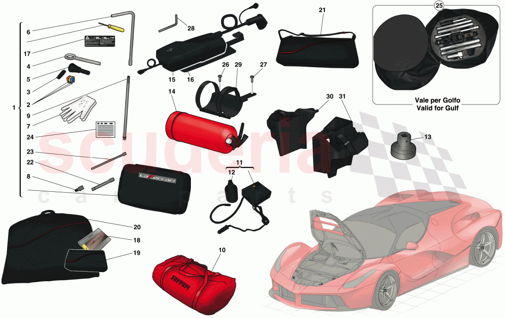 FRONT COMPARTMENT AND TOOLS SUPPLIED WITH VEHICLE of Ferrari Ferrari LaFerrari