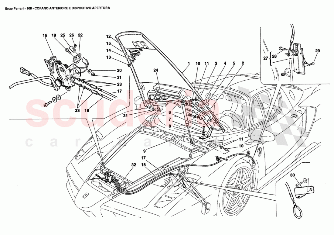 FRONT HOOD AND OPENING DEVICE of Ferrari Ferrari Enzo