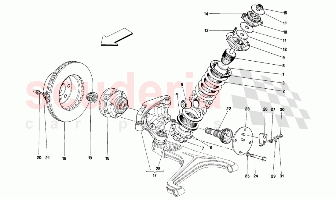 FRONT SUSPENSION - SHOCK ABSORBER AND BRAKE DISC of Ferrari Ferrari 348 (2.7 Motronic)