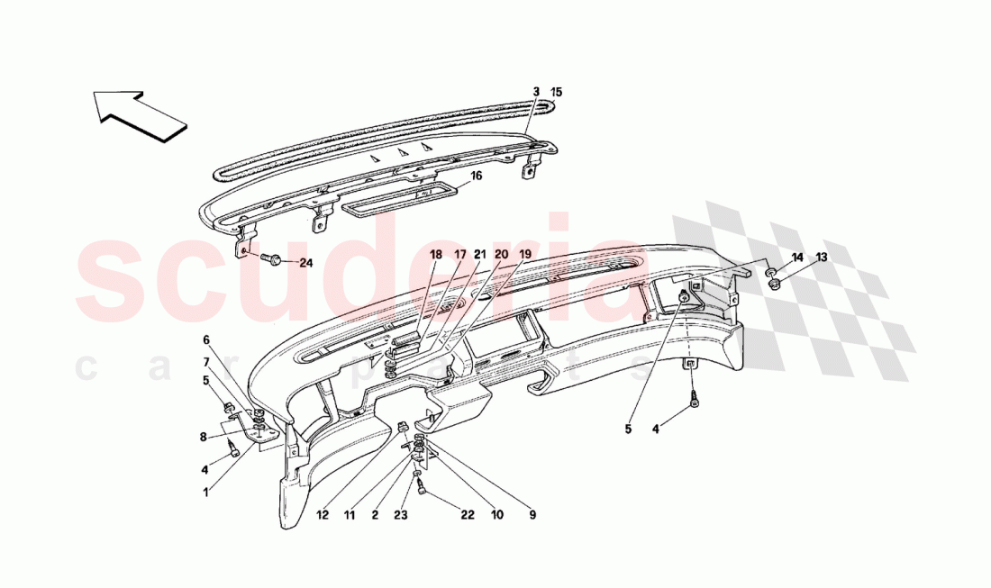 DASHBOARD - STRUCTURE AND SUPPORTS -Not for USA- of Ferrari Ferrari 348 (2.7 Motronic)