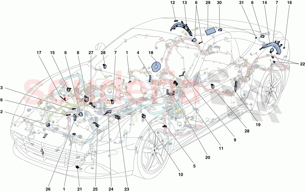 VARIOUS FASTENINGS FOR THE ELECTRICAL SYSTEM of Ferrari Ferrari California T