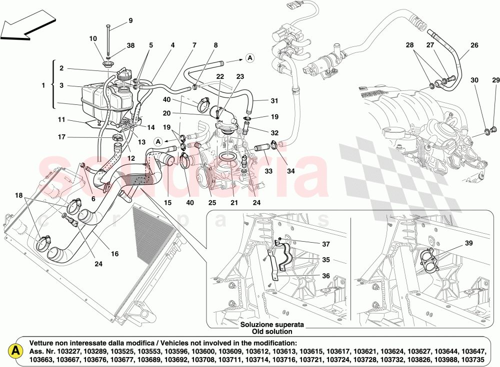 COOLING: HEADER TANK AND PIPES of Ferrari Ferrari California (2012-2014)