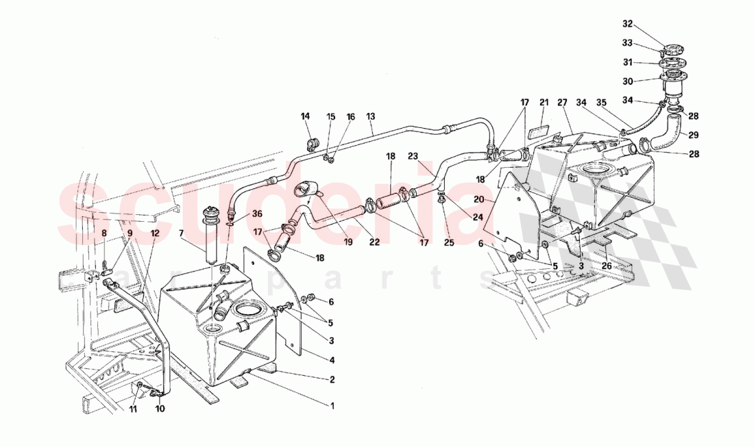 Tanks and gasoline vent system -Valid for USA- of Ferrari Ferrari F40