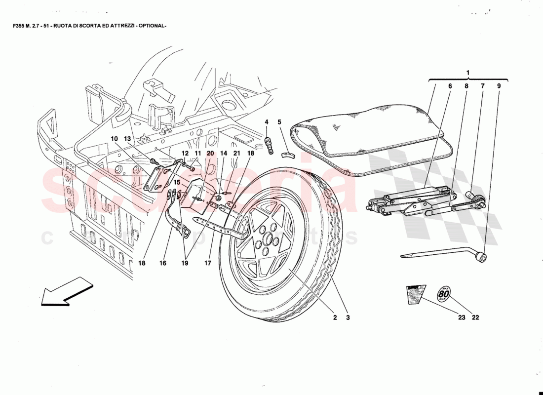 SPARE WHEEL ANO EQUIPMENT - OPTIONAL- of Ferrari Ferrari 355 (2.7 Motronic)