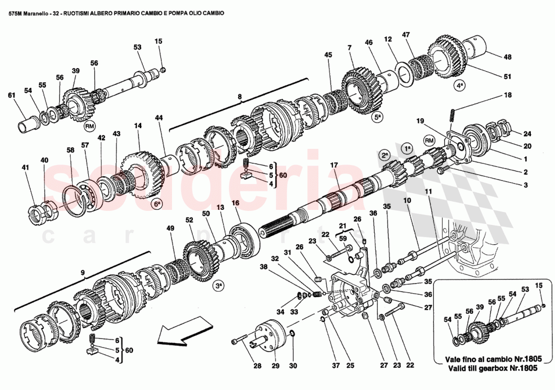 MAIN SHAFT GEARS AND CLUTCH OIL PUMP of Ferrari Ferrari 575M Maranello