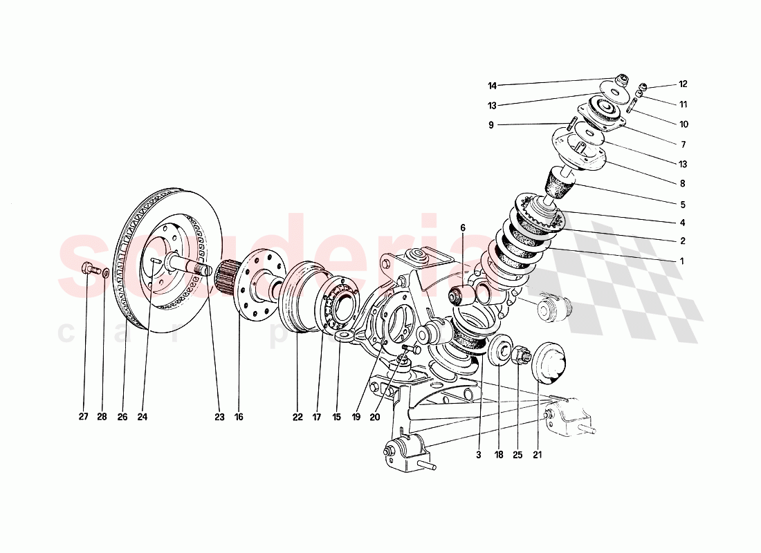 Front Suspension - Shock Absorber and Brake Disc of Ferrari Ferrari 288 GTO