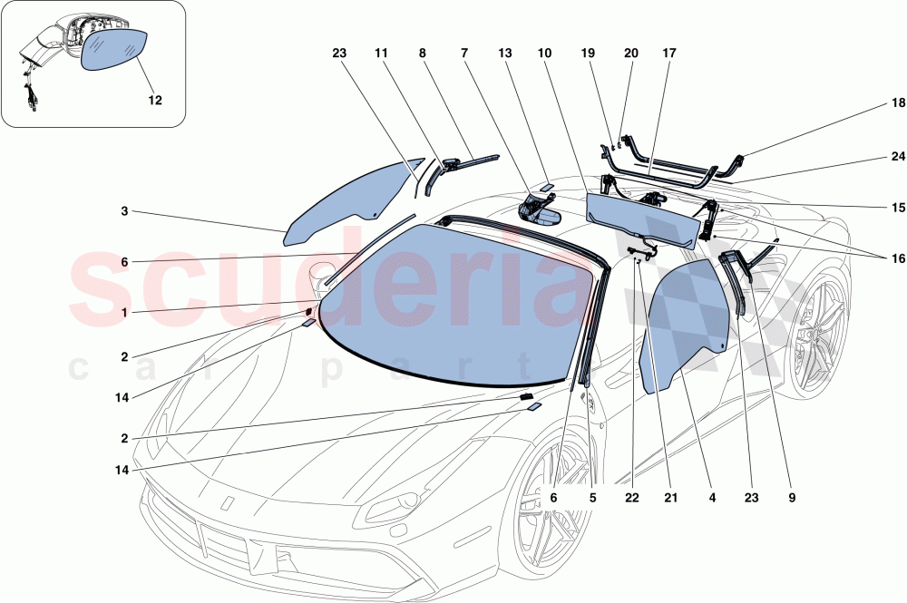 SCREENS, WINDOWS AND SEALS of Ferrari Ferrari 488 Spider