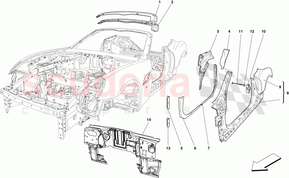 CENTRE BODYSHELL AND EXTERNAL TRIM -Applicable up to Ass.ly No. 103178- of Ferrari Ferrari California (2012-2014)