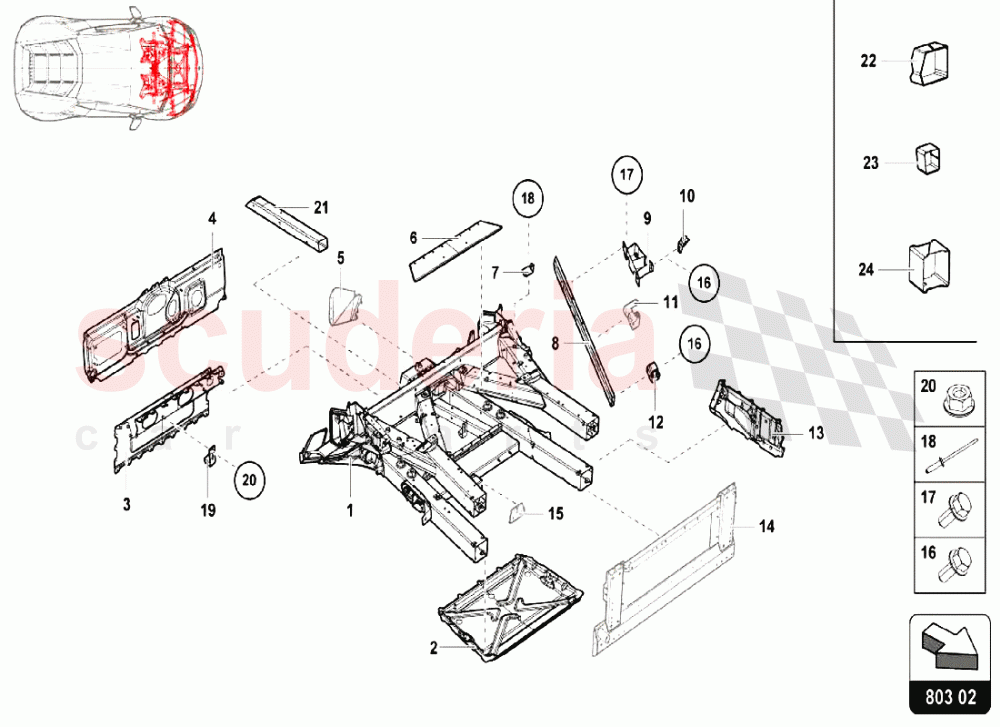 FRONT FRAME INNER ELEMENTS of Lamborghini Lamborghini Huracan LP610 Spyder