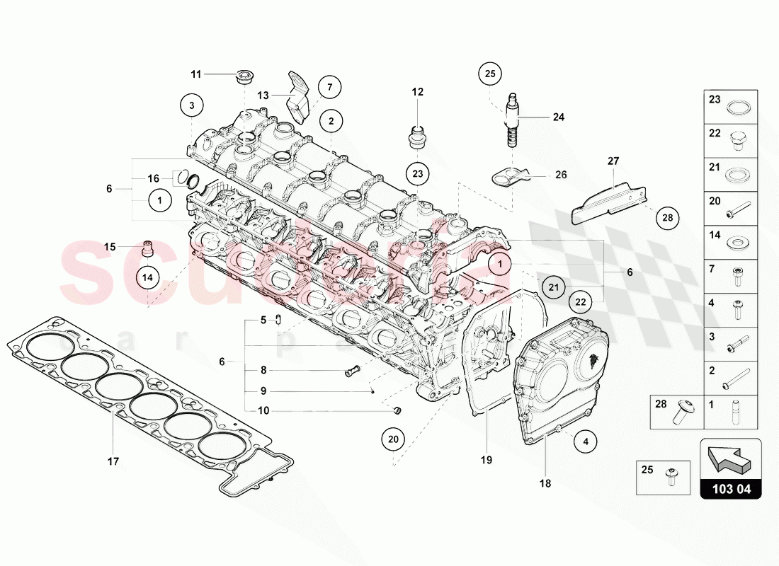 CYLINDER HEAD WITH STUDS AND CENTERING SLEEVE of Lamborghini Lamborghini Aventador LP770 SVJ Coupe