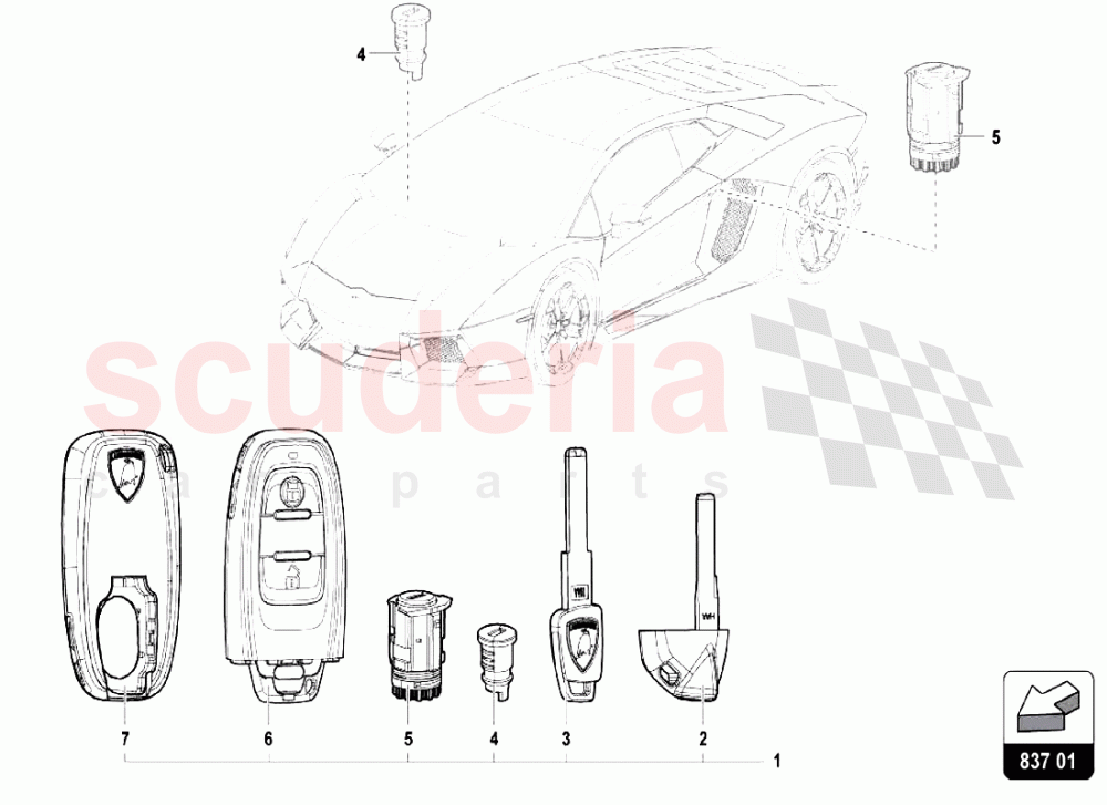 KEYS KIT of Lamborghini Lamborghini Aventador LP750 SV Roadster