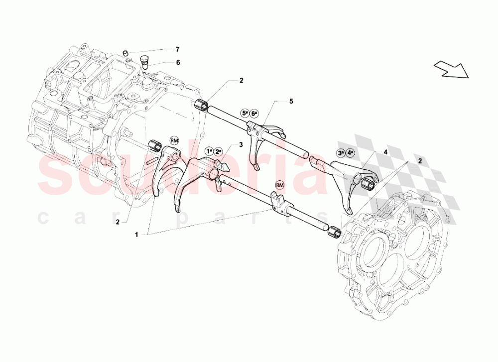 GEARBOX SHIFTING RODS AND FORKS of Lamborghini Lamborghini Gallardo LP550 Spyder