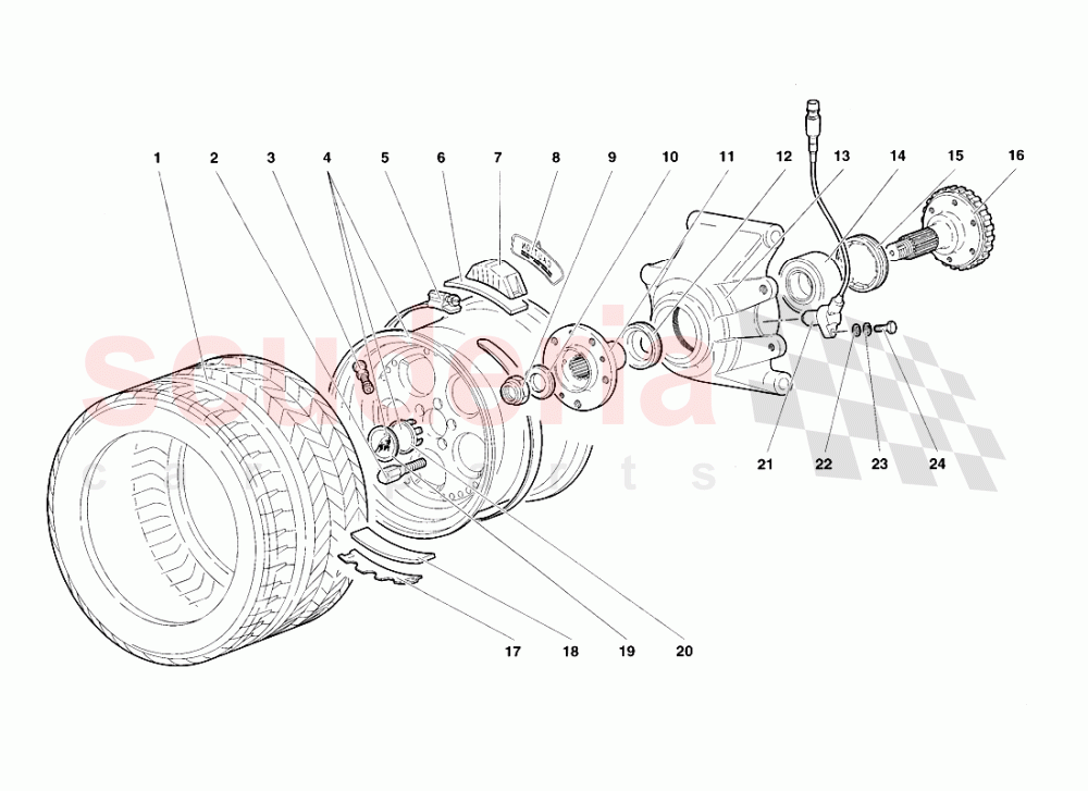 Rear Wheel and Hub Carrier of Lamborghini Lamborghini Diablo VT Roadster (1998-2000)