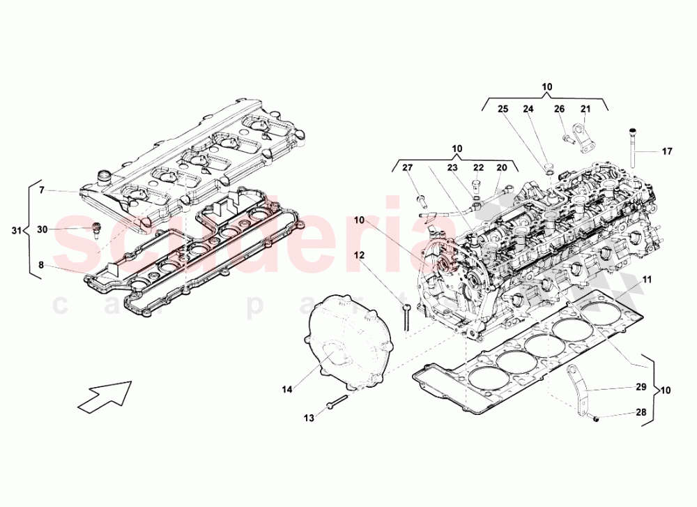 RIGHT CYLINDER HEAD AND COVER 1-5 of Lamborghini Lamborghini Gallardo LP550 Spyder