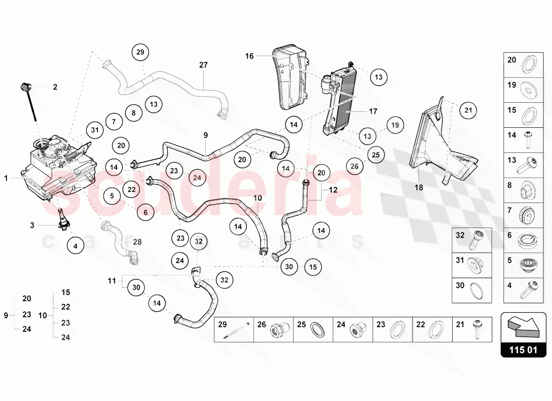 HYDRAULIC SYSTEM AND FLUID CONTAINER WITH CONNECT PIECES of Lamborghini Lamborghini Huracan Evo Spyder