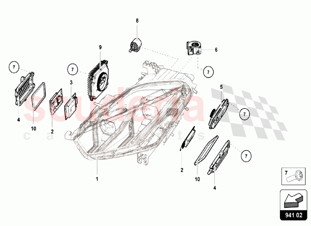 FRONT LIGHTS - INTERNAL COMPONENTS of Lamborghini Lamborghini Huracan LP610 Spyder