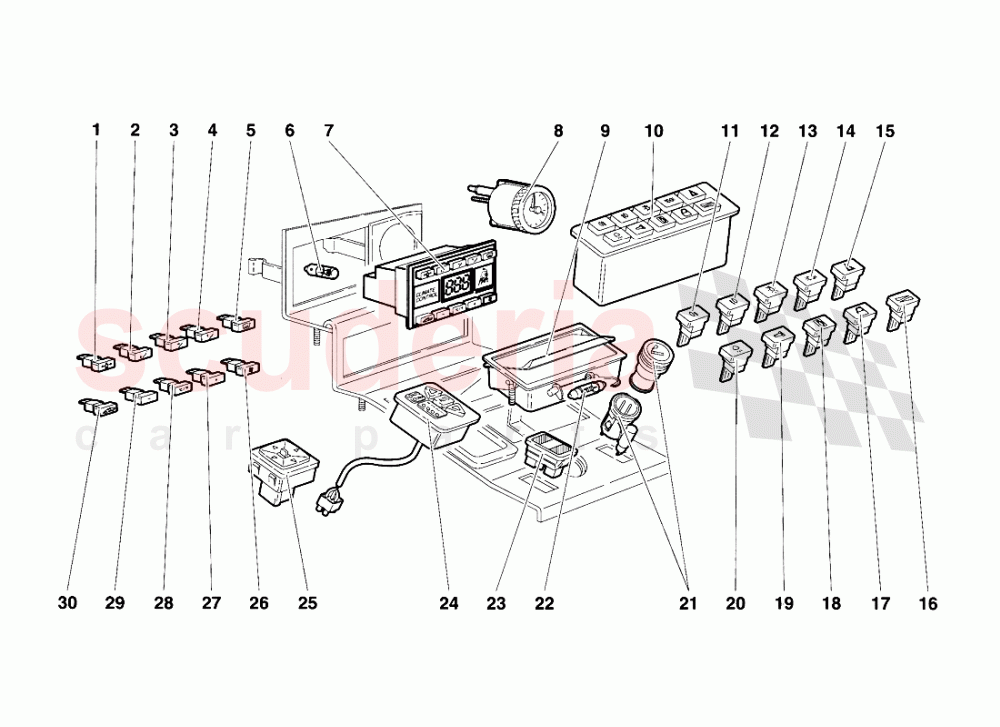 Tunnel Panel Instruments of Lamborghini Lamborghini Diablo VT (1993-1998)