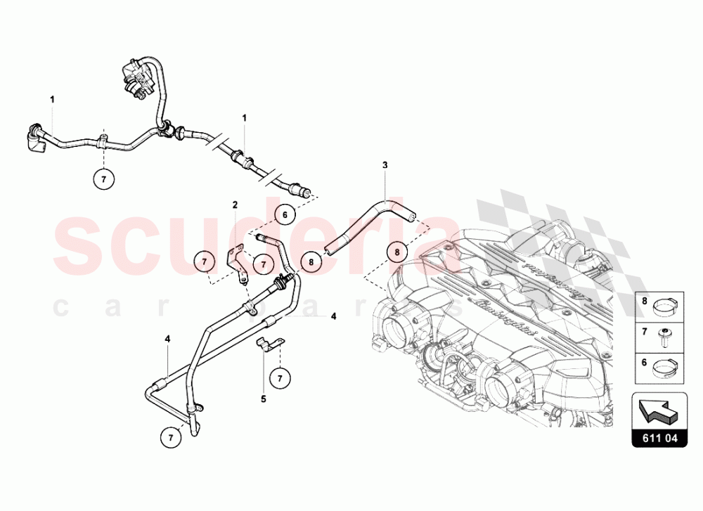 VACUUM HOSES FOR - BRAKE SERVO of Lamborghini Lamborghini Aventador LP700 Roadster