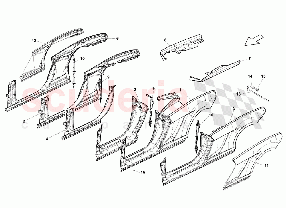 Lateral Frame Attachments of Lamborghini Lamborghini Gallardo Spyder