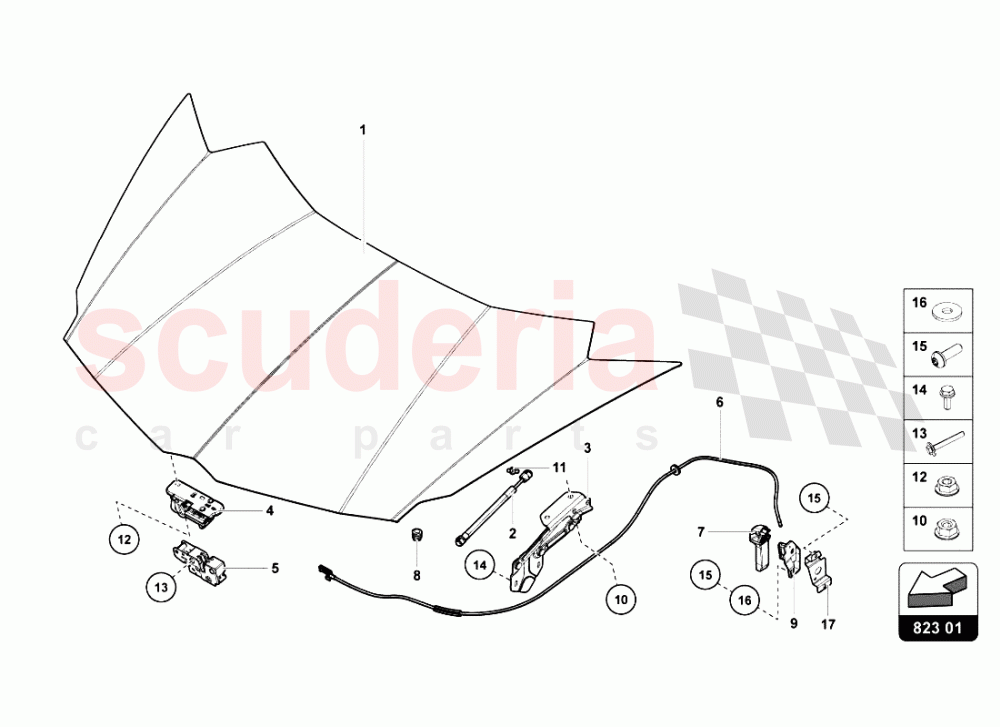 FRONT HOOD of Lamborghini Lamborghini Aventador LP700 Roadster