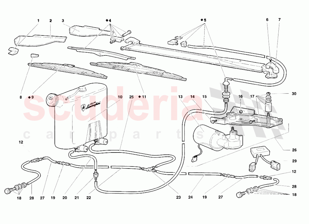 Windscreen Wiper and Headlamp Washers of Lamborghini Lamborghini Diablo VT Roadster (1998-2000)