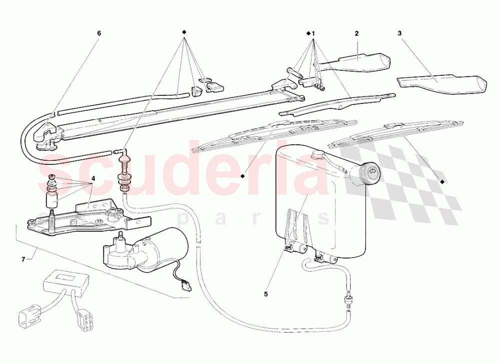 Windscreen Wiper and Headlamp Washers (Valid for UK 1998) of Lamborghini Lamborghini Diablo VT Roadster (1998-2000)