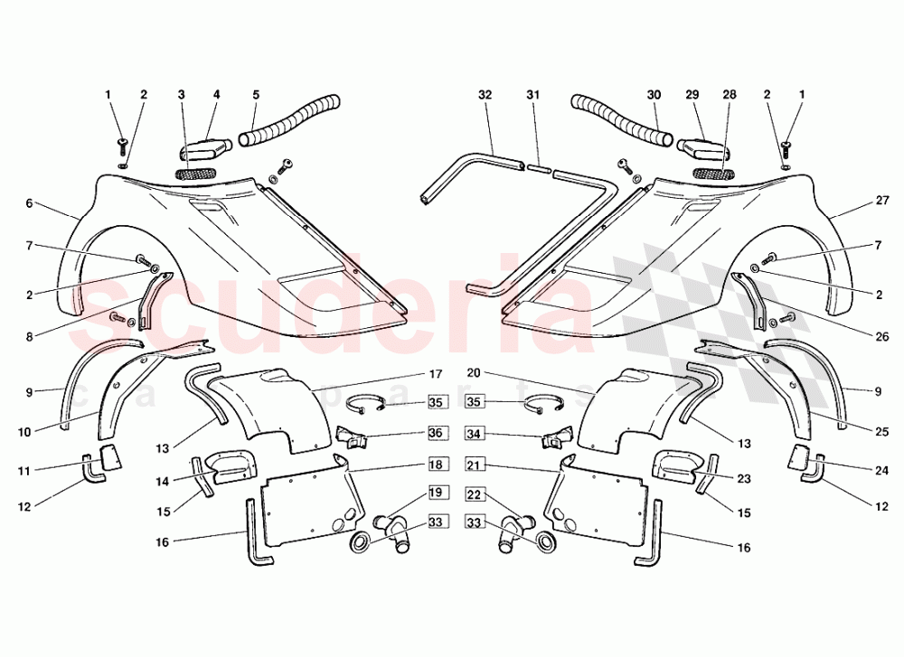 Front Body Elements (Valid for October 1991 Version) of Lamborghini Lamborghini Diablo (1990-1998)