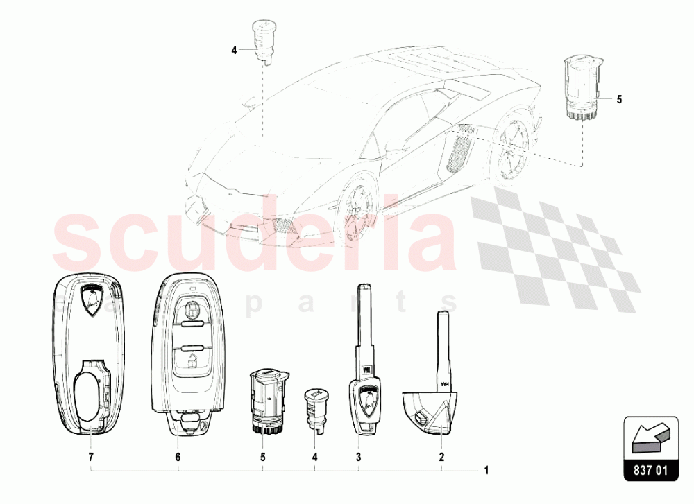 KEYS KIT of Lamborghini Lamborghini Aventador LP720 Roadster