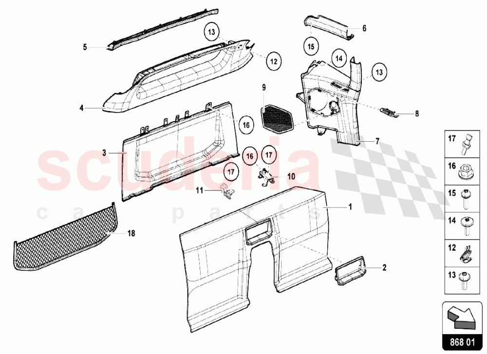 Inner Trim Rear Wall of Lamborghini Lamborghini Huracan LP580 Coupe