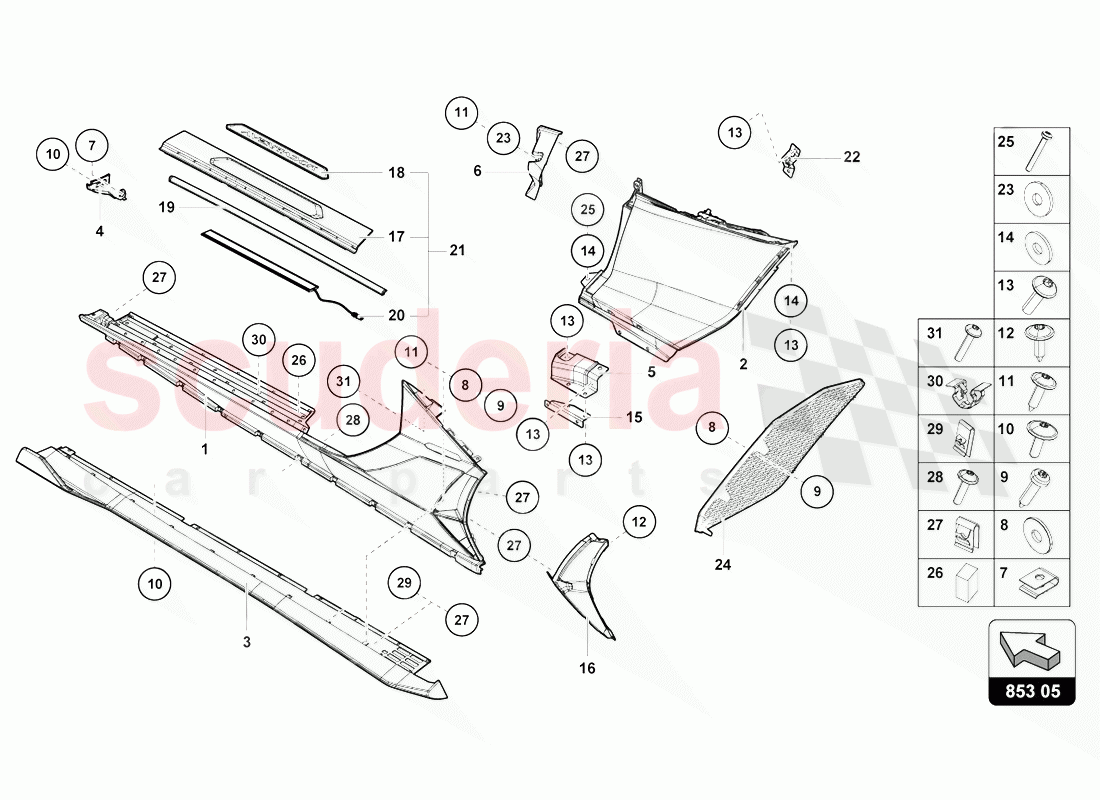 LOWER EXTERNAL SIDE MEMBER FOR WHEEL HOUSING of Lamborghini Lamborghini Aventador LP770 SVJ Coupe