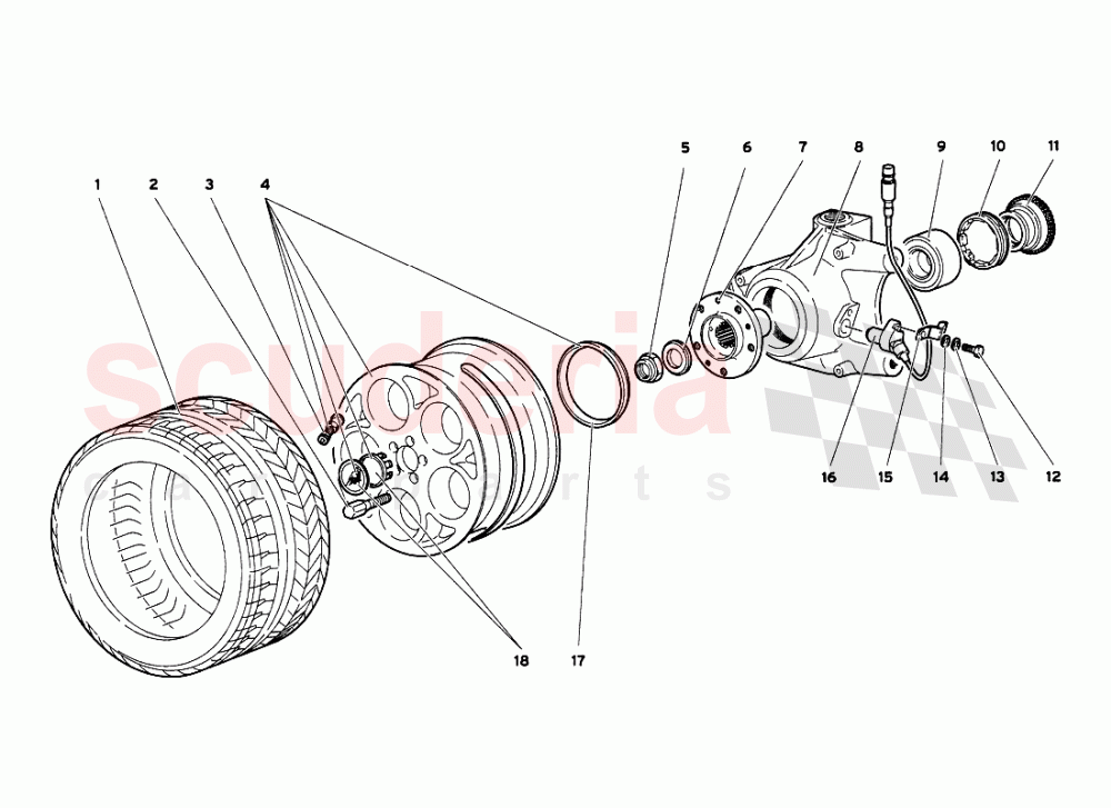 Front Wheel and Hub Carrier of Lamborghini Lamborghini Diablo VT 6.0 (2000-2001)