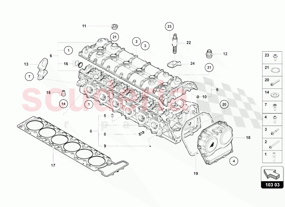 CYLINDER HEAD WITH STUDS AND CENTERING SLEEVE of Lamborghini Lamborghini Aventador LP770 SVJ Coupe