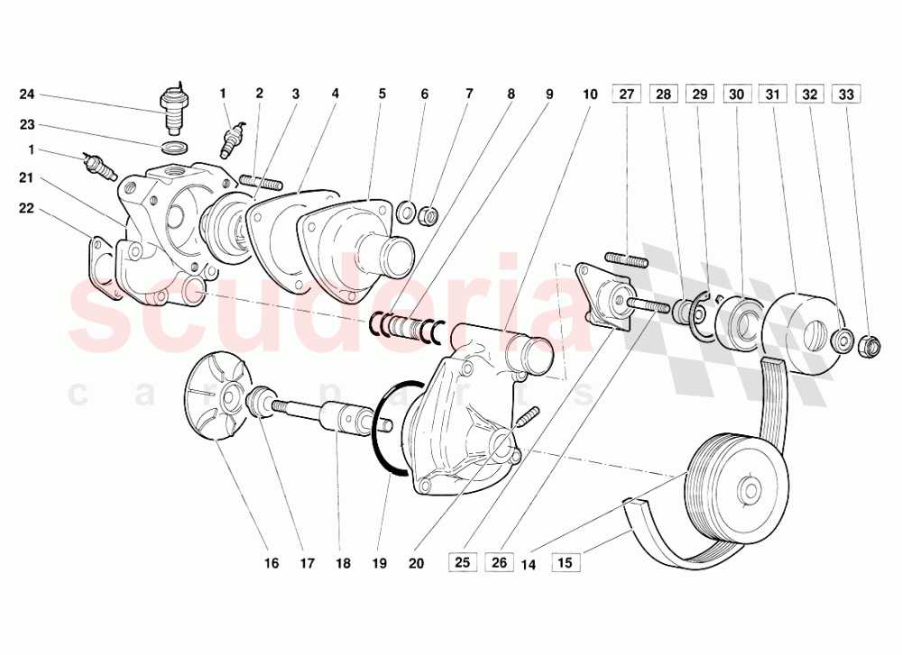 Thermostat and Water Pump (Valid for June 1992 Version) of Lamborghini Lamborghini Diablo (1990-1998)