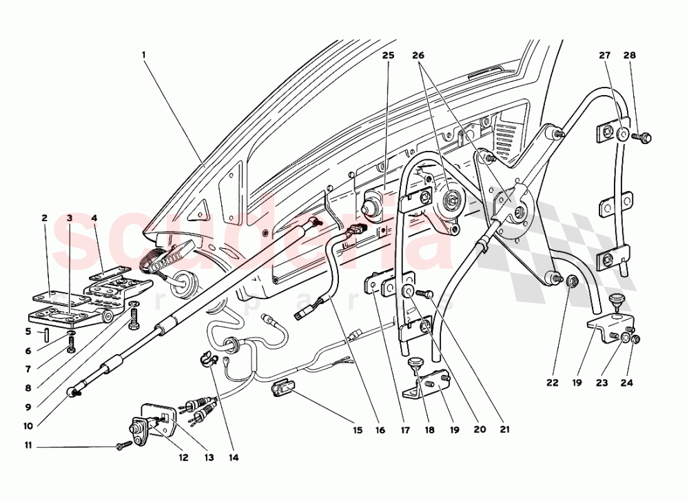 Door window mechanism of Lamborghini Lamborghini Diablo GT (1999-2000)