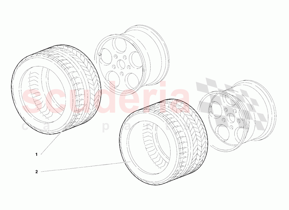 Wheel and Hub Carrier (Valid for Switzerland - January 1995) of Lamborghini Lamborghini Diablo SE30 (1993-1995)