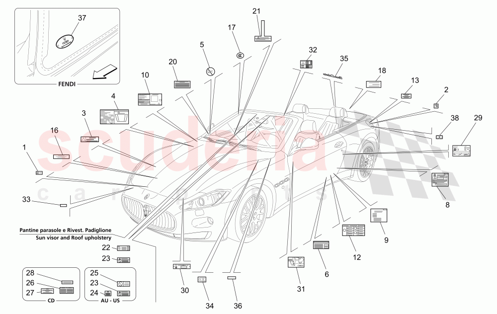 STICKERS AND LABELS (Not available with: Special Edition) of Maserati Maserati GranCabrio (2010-2012)