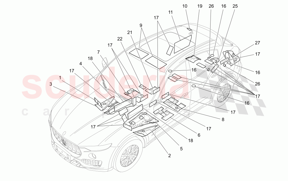 SOUND-PROOFING PANELS INSIDE THE VEHICLE of Maserati Maserati Levante (2017+) S