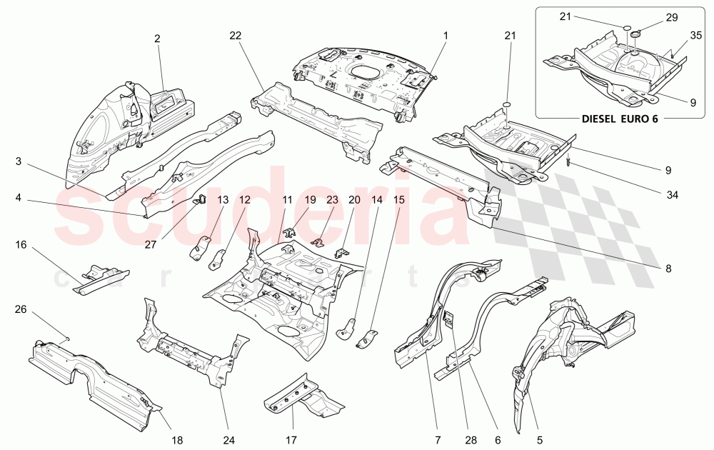 REAR STRUCTURAL FRAMES AND SHEET PANELS of Maserati Maserati Ghibli (2017+)