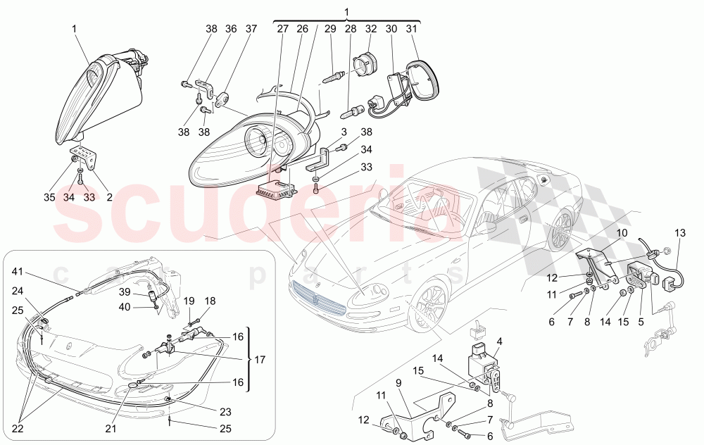 LIGHT CLUSTERS (Version optional with Xeno headlights and headlights washer Available with: Xeno Headlights and Headligts Washer) of Maserati Maserati 4200 Coupe (2005-2007) CC