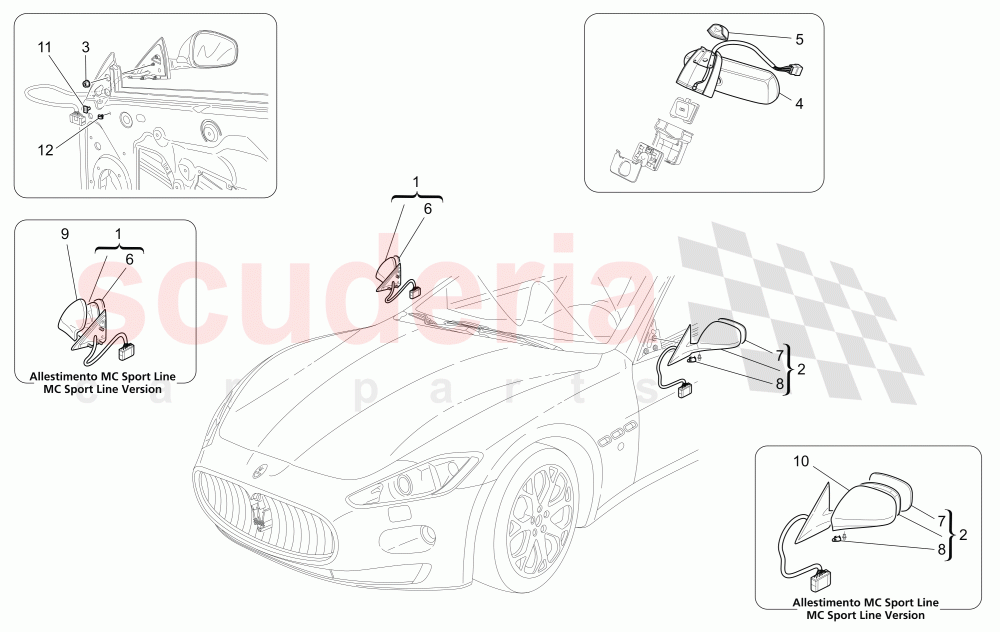 INTERNAL AND EXTERNAL REAR-VIEW MIRRORS of Maserati Maserati GranTurismo (2011-2012) S