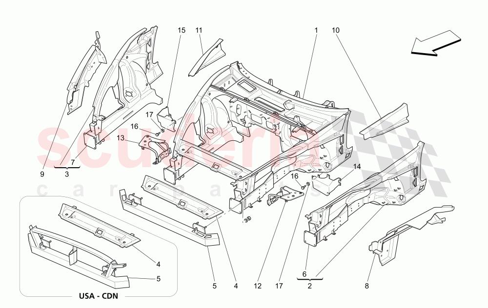 FRONT STRUCTURAL FRAMES AND SHEET PANELS of Maserati Maserati GranSport Coupe (2005-2007)