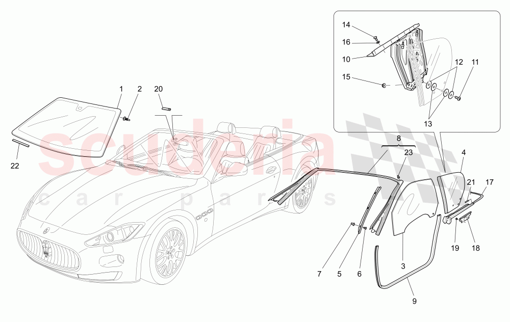 WINDOWS AND WINDOW STRIPS of Maserati Maserati GranCabrio (2010-2012)