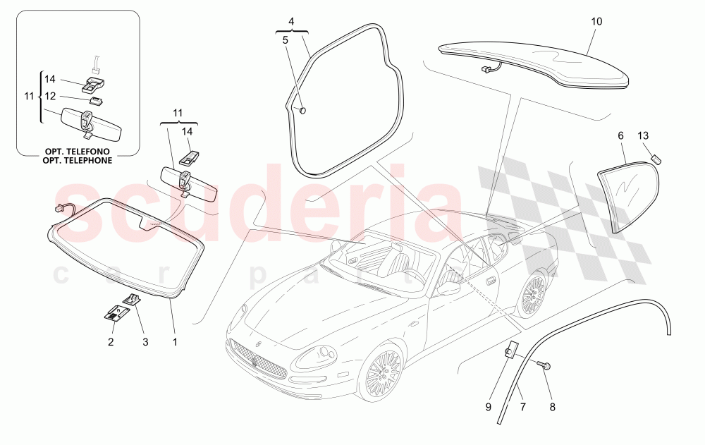 WINDOWS AND WINDOW STRIPS of Maserati Maserati 4200 Coupe (2002-2004) GT