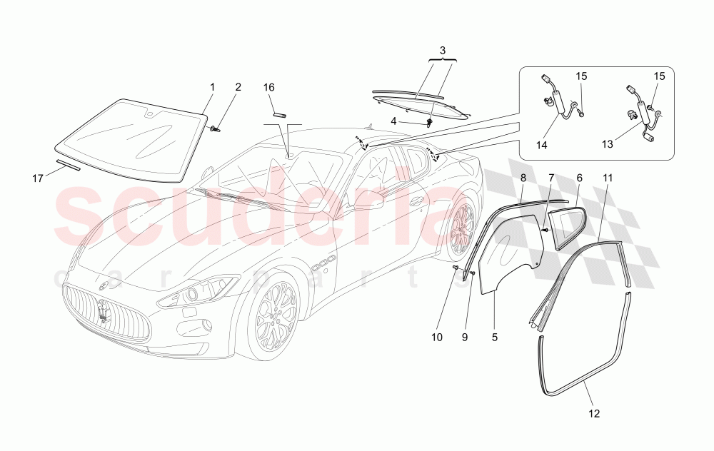 WINDOWS AND WINDOW STRIPS of Maserati Maserati GranTurismo (2007-2010) Auto