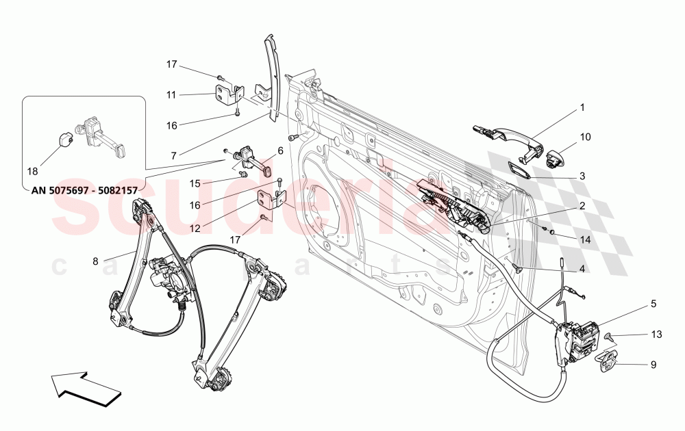 FRONT DOORS: MECHANISMS (Available with: EXTERIOR BLACK KIT FULL (FRONT GRILLE FRAME, DOOR HANDLE, DOOR MIRRORS COVER)) of Maserati Maserati Ghibli (2017+)