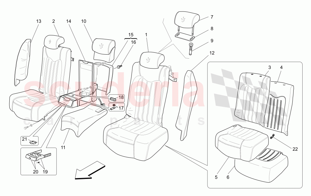 REAR SEATS: TRIM PANELS (Not available with: Sport GTS) of Maserati Maserati Quattroporte (2003-2007) Auto