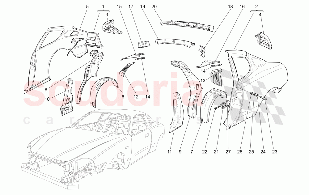 BODYWORK AND REAR OUTER TRIM PANELS of Maserati Maserati 4200 Coupe (2002-2004) GT