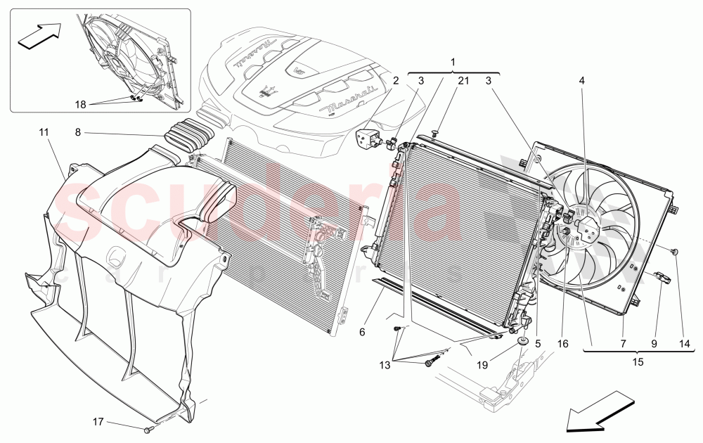 COOLING: AIR RADIATORS AND DUCTS of Maserati Maserati Ghibli (2014-2016) Diesel