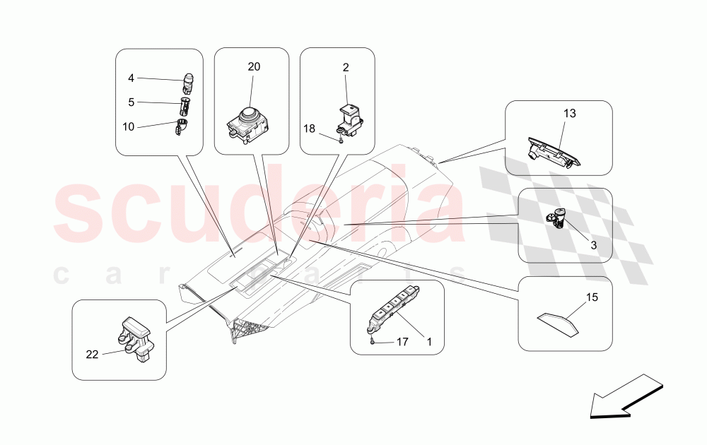 CENTRE CONSOLE DEVICES (Not available with: COMFORT-LUXURY REAR SEATS WITH CENTRAL CONSOLE) of Maserati Maserati Quattroporte (2017+) S Q4